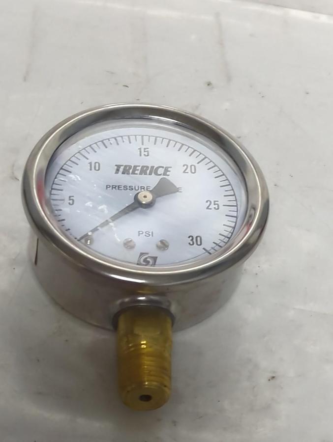 Used TRERICE,0-30,PRESSURE GAUGE 0-30PSI 1/4 NPT LM PRE-OWNED