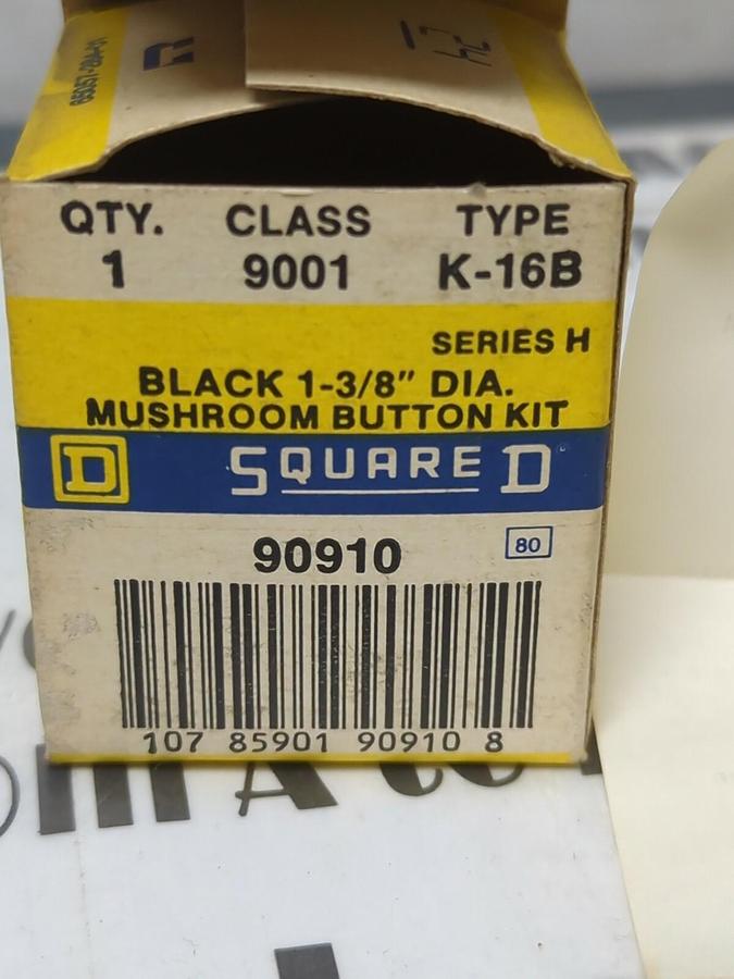 SQUARE D,K-16B,CLASS 9001 BLACK 1-3/8 INCH DIA. MUSHROOM BUTTON KIT NOS