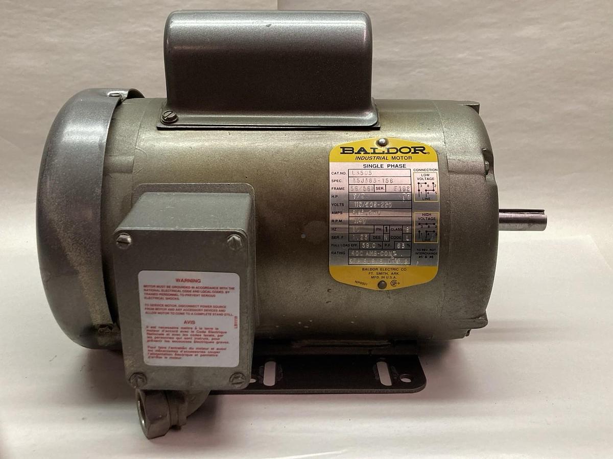 Used Baldor,L3505,Industrial Motor 1/2HP 115/208-230V 1140RPM 56/56H 1ph