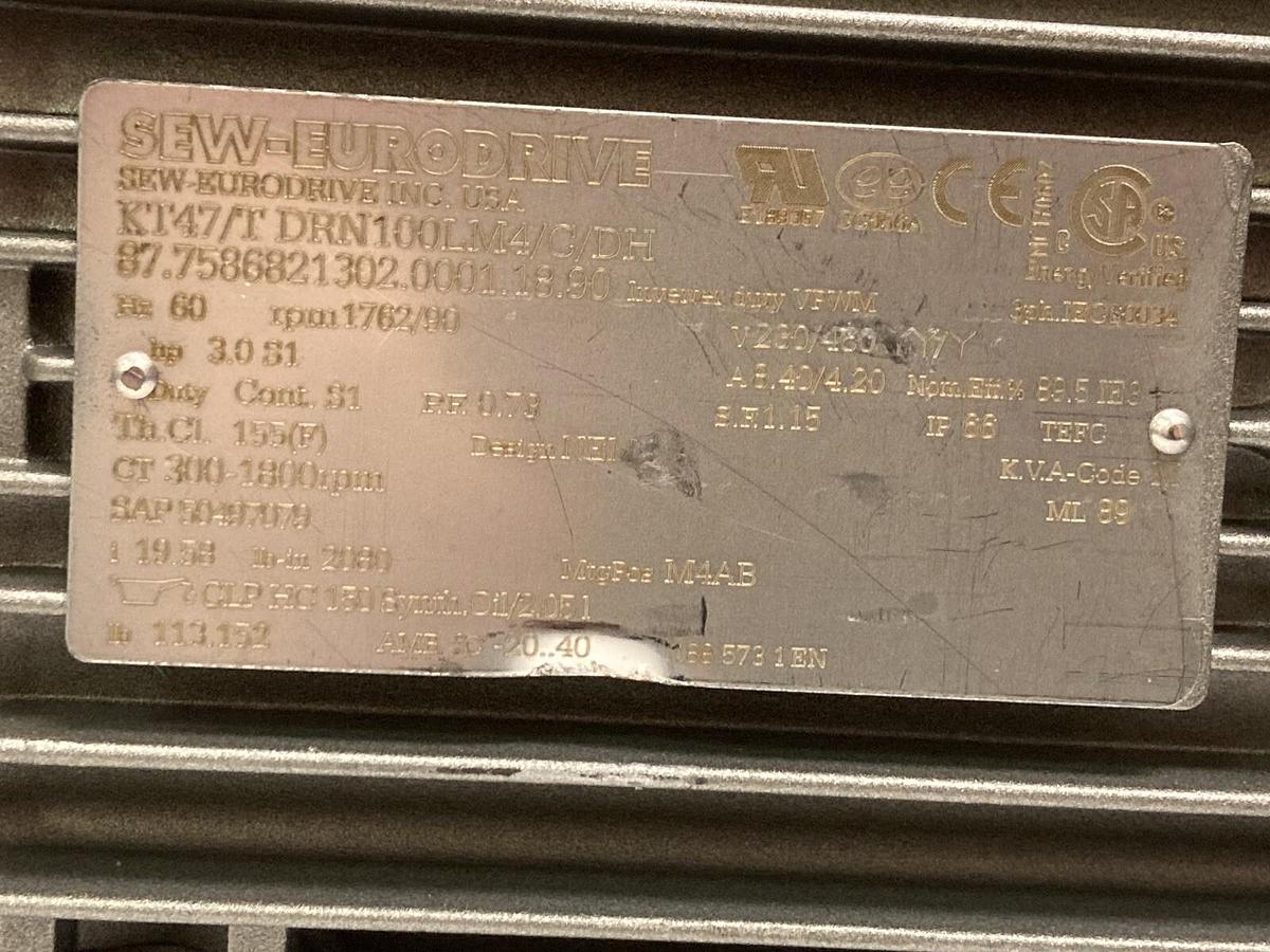 Sew-Eurodrive,KT47/T DRN100LM4/C/DH, Gearmotor Ratio 1.58  1762/90 RPM  230/460V