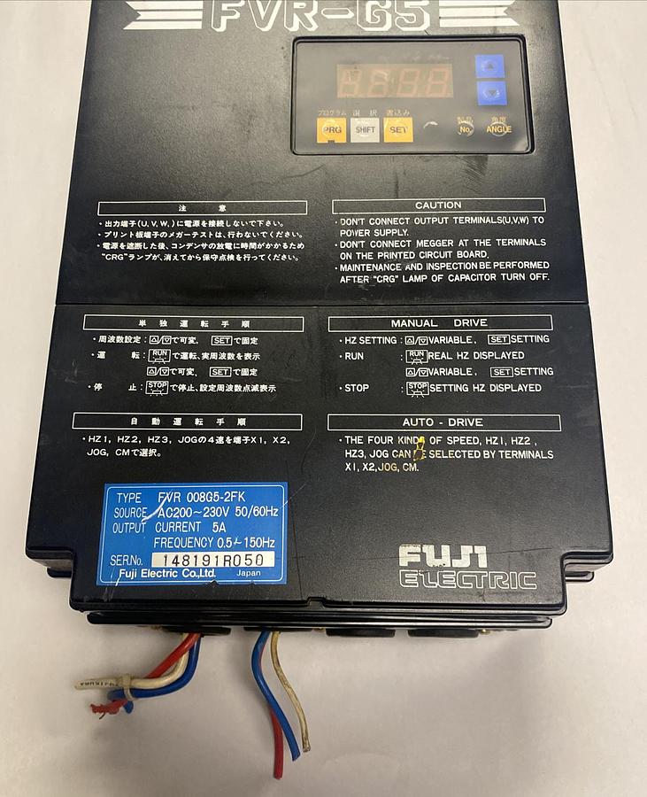 Used FUJI,FVR-G5,TYPE FVR008G5-2FK VARIABLE FREQUENCY DRIVE