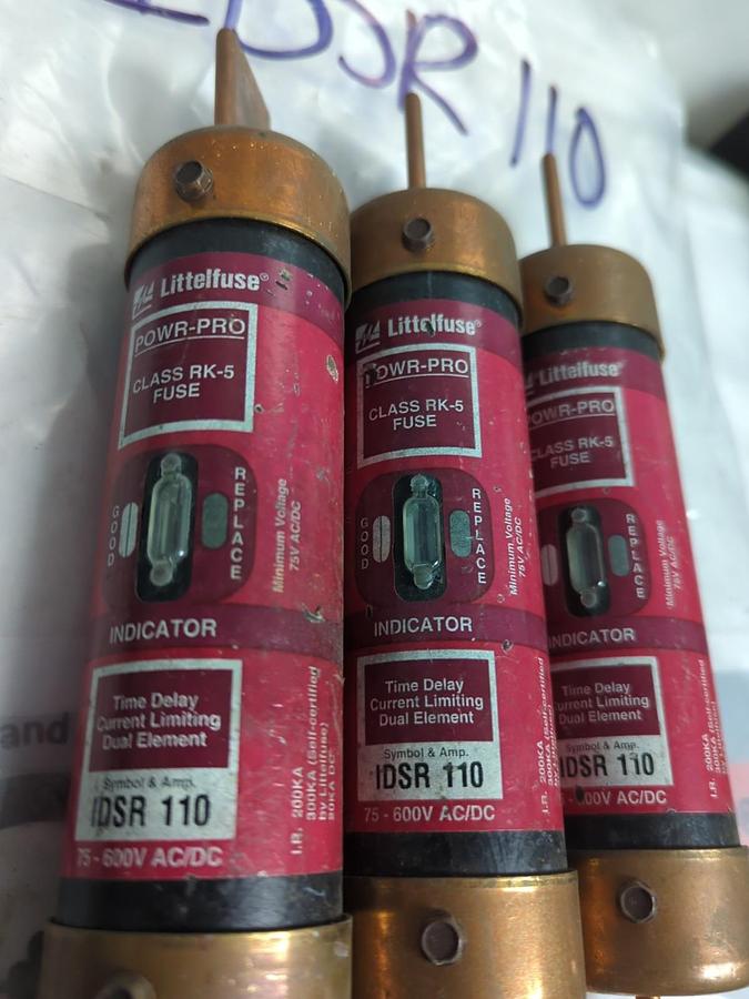 Used LITTELFUSE,IDSR110,INDICATOR FUSE 110 AMP LOT OF 3 PRE-OWNED