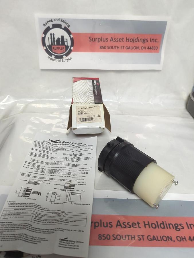 COOPER,CWL1420C,CONNECTOR 20A 125/250V NEMA SIZE L14-20R NOS