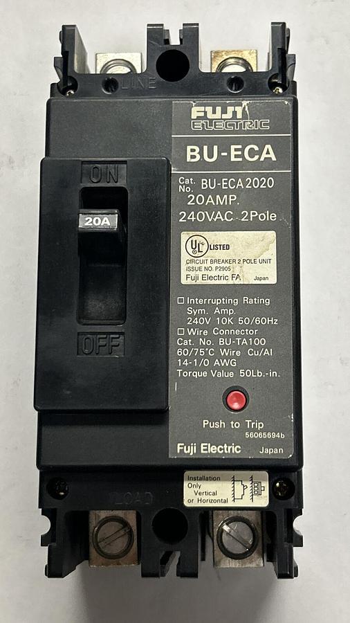 Used FUJI ELECTRIC,BU-ECA2020,CIRCUIT BREAKER 20A 240V 2P