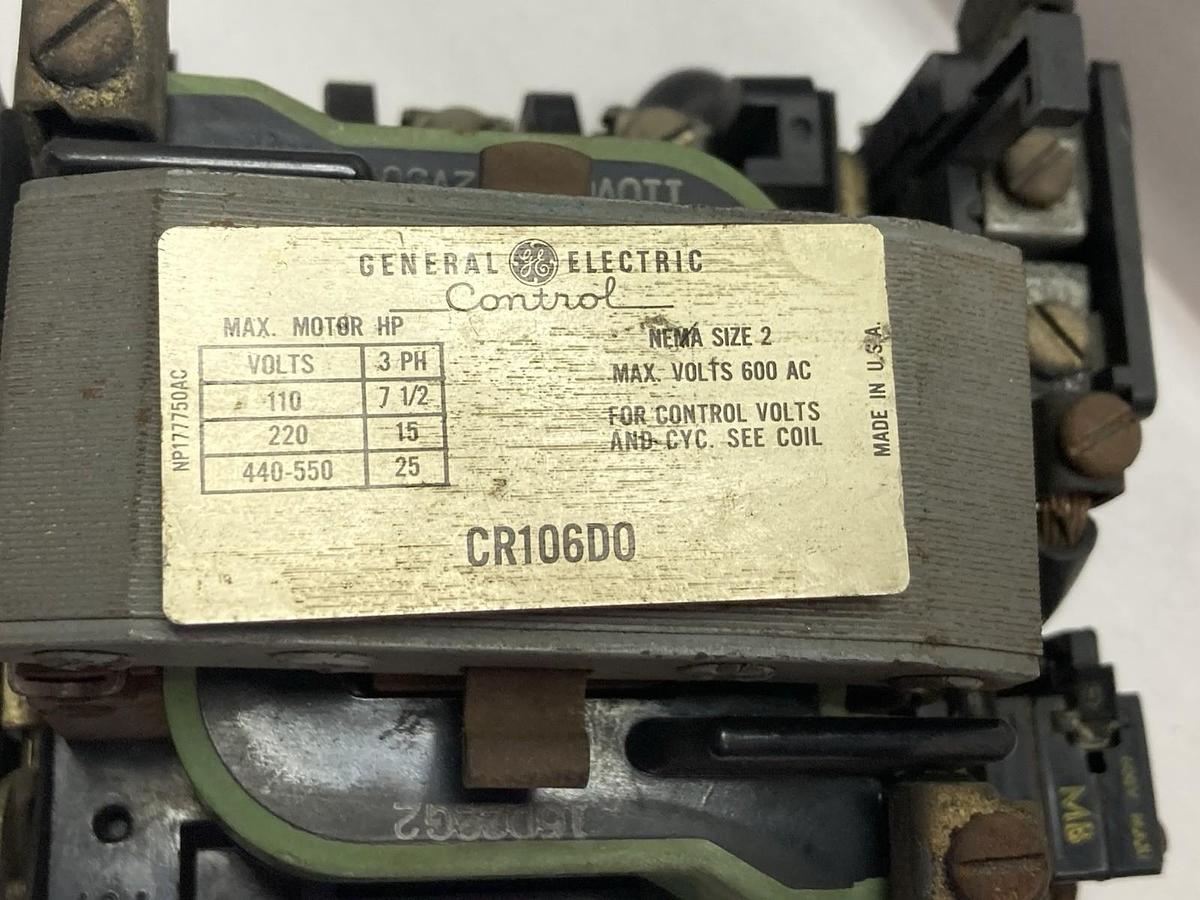 Used General Electric,CR106D0,Size 2 3-Phase Motor Starter 600Vac
