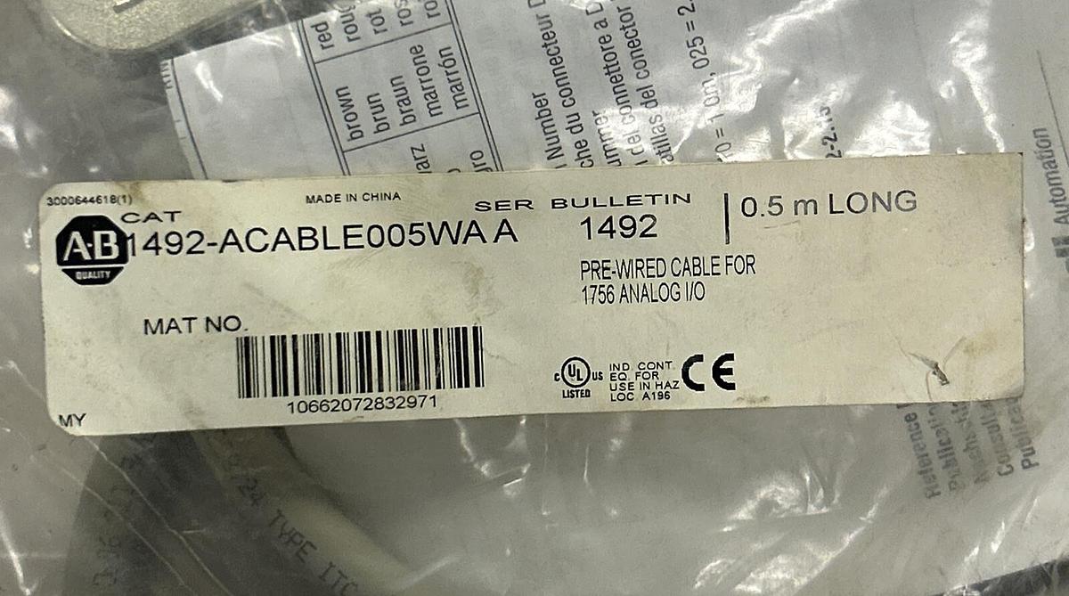 Used ALLEN BRADLEY,1492-ACABLE005WA,PRE-WIRED CABLE NEW