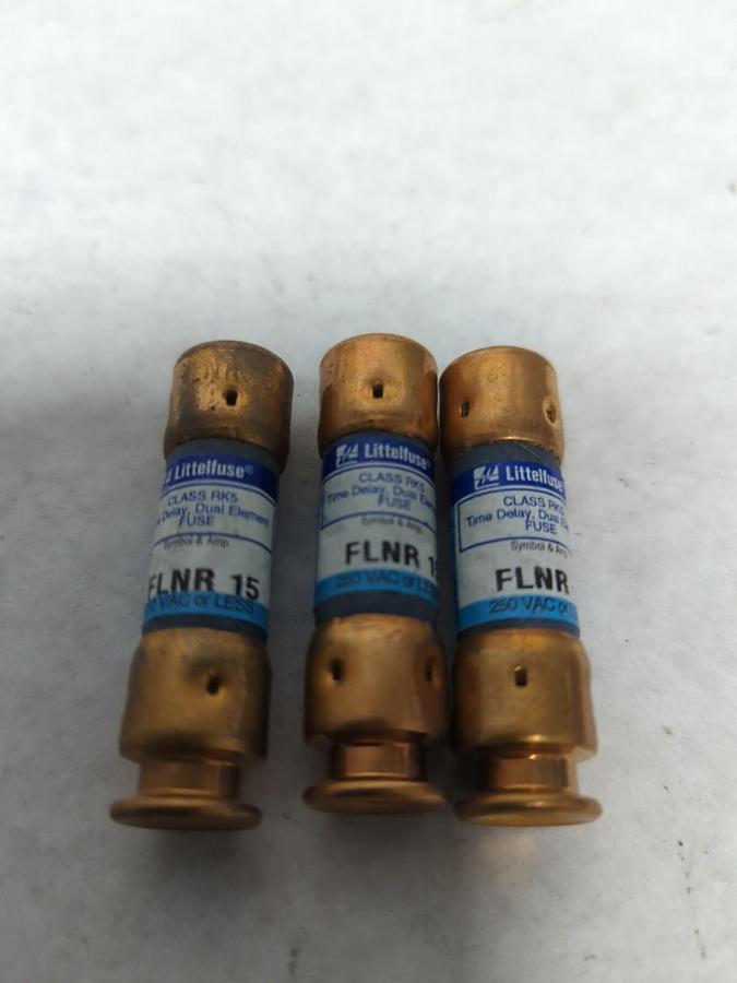 LITTELFUSE,FLNR-15,TIME-DELAY 15 AMP FUSE LOT OF 3 NOS