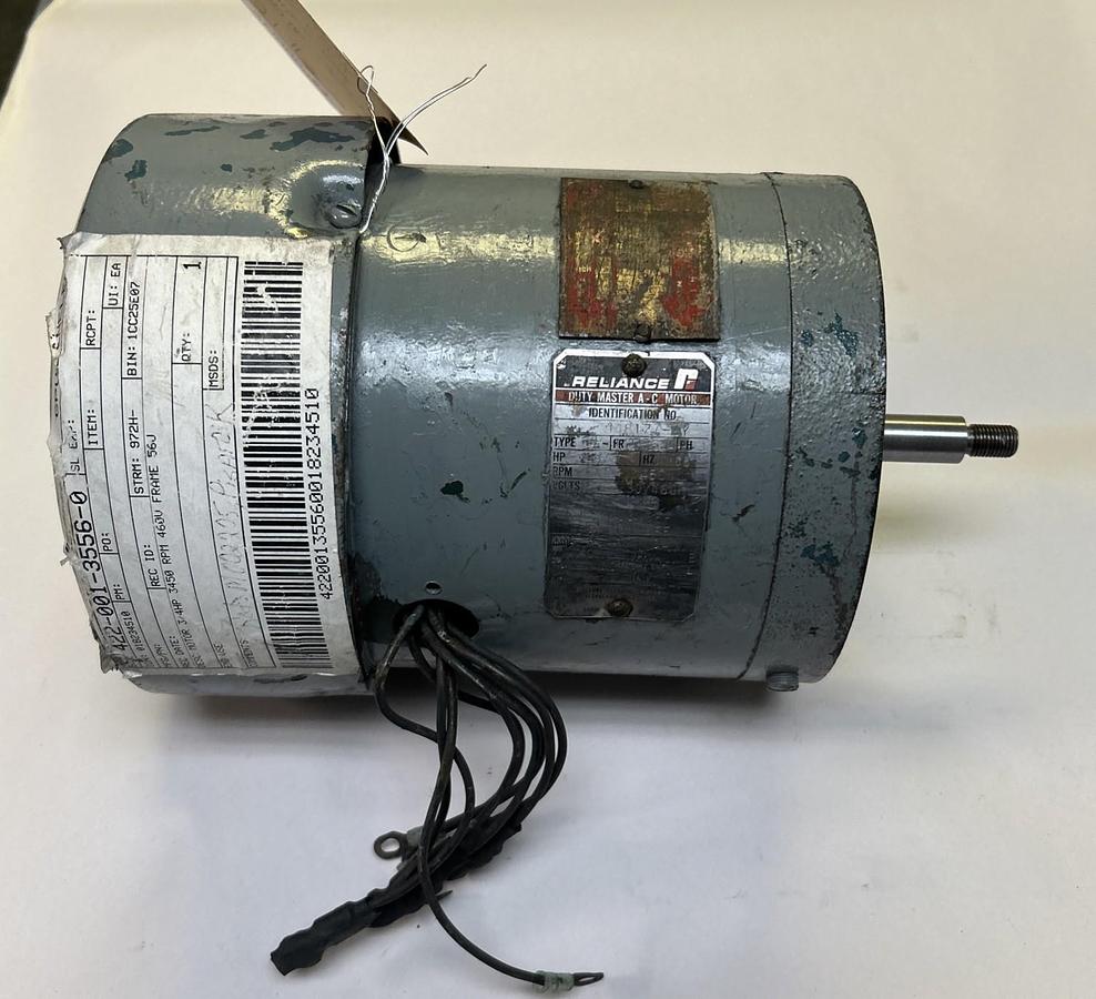 Used RELIANCE,468177-LY,AC MOTOR 3/4HP 3450RPM 460V 3PH L56J FRAME
