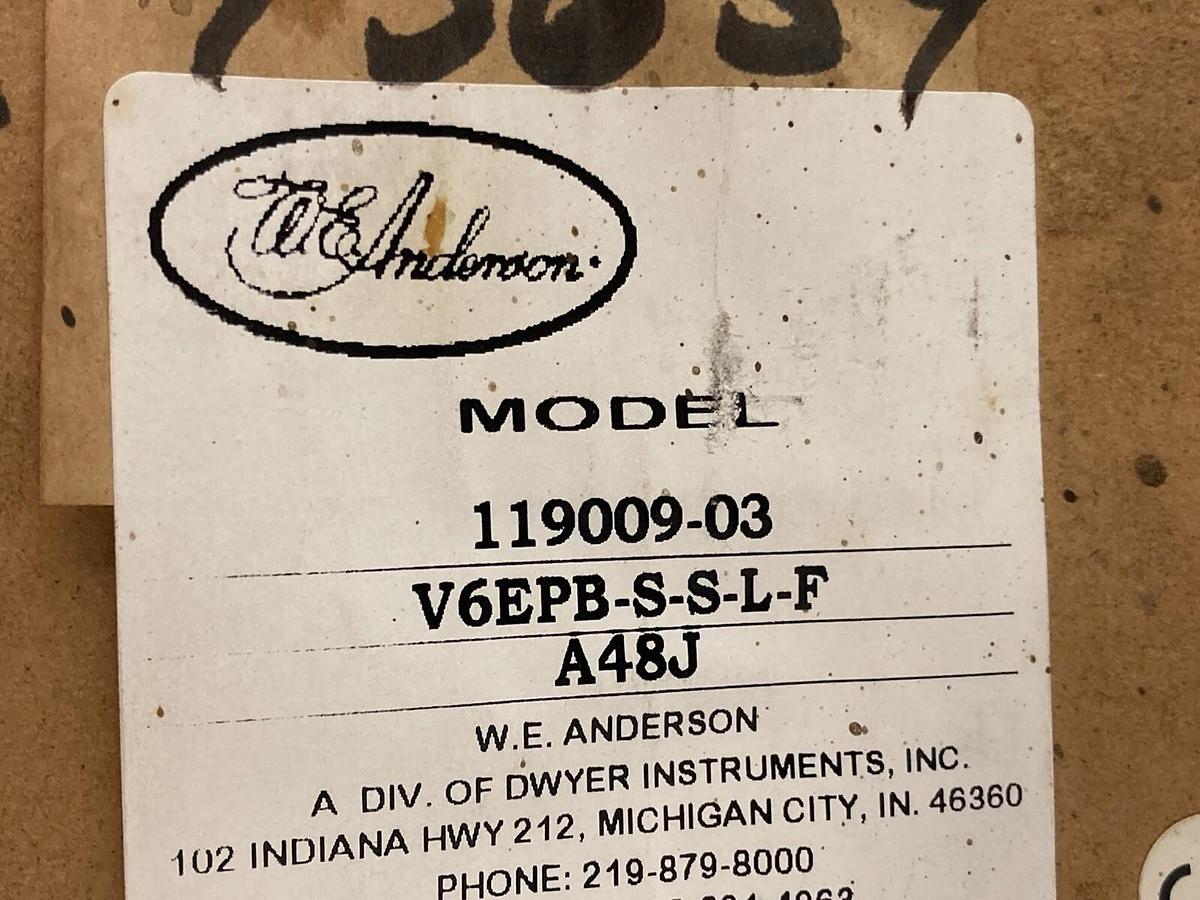 Used W.E. Anderson,119009-03 V6EPB-S-S-L-F A48J,Flow Switch 5A 125/250V