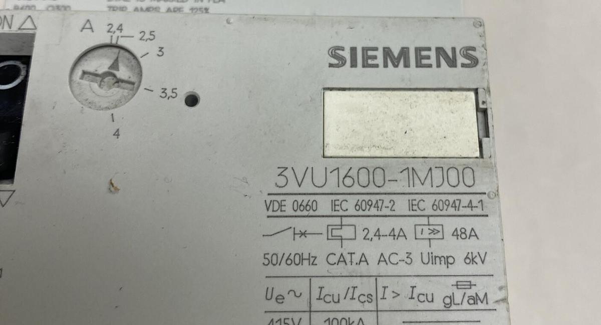 Siemens,3VU1600-1MJ00,Manual Motor Control 600V