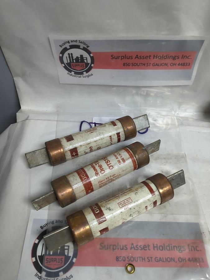 Used GOULD SHAWMUT,OTS 150,ONE-TIME 150 AMP FUSE LOT OF 3 PRE-OWNED
