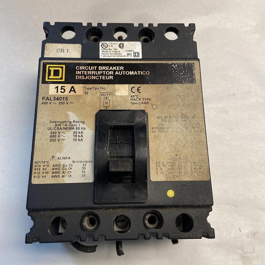 Used Square D,FAL34015,15Amp 480V Circuit Breaker
