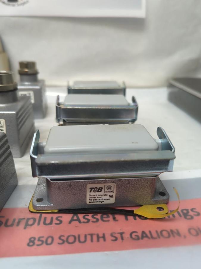 Used T&B,5796,PANEL MOUNT BASE & RECEPTICAL W/ INSERTS LOT OF 3 COMPLETE SETS W/SEALS