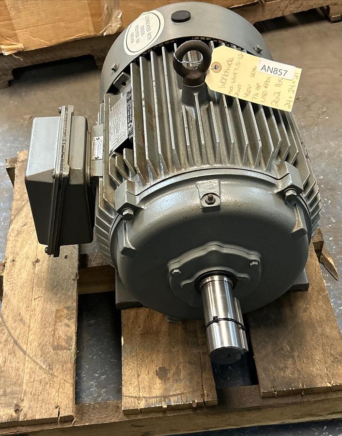 Used WORLDWIDE ELECTRIC,WWE7.5-12-254T,MOTOR 7.5HP 1180RPM 460V 3PH 254T FRAME