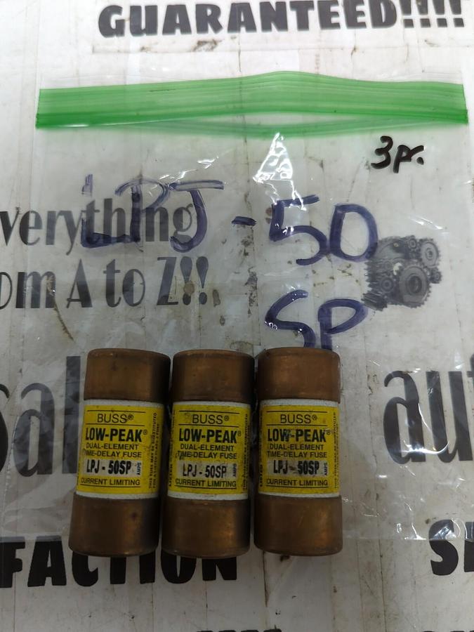 COOPER BUSSMANN,LPJ-50SP,LOW-PEAK FUSES LOT OF 3 NOS