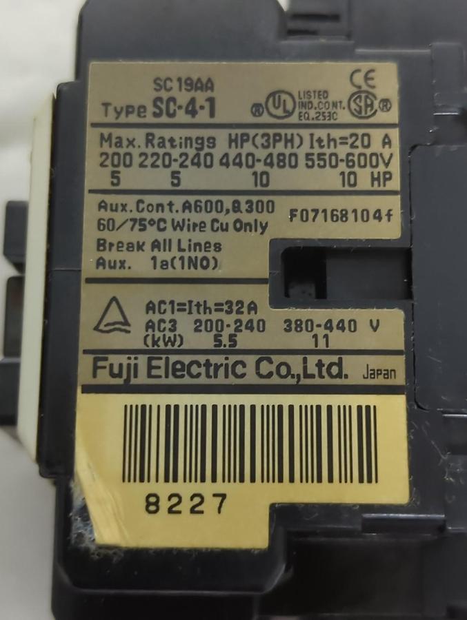 Used FUJI,SC19AA,CONTACTOR 3-POLE SC-4-1 LOT OF 2 PRE-OWNED
