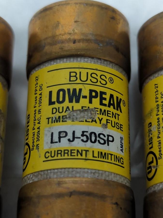 Used COOPER BUSSMANN,LPJ-50SP,LOW-PEAK 50 AMP FUSE LOT OF 3 PRE-OWNED