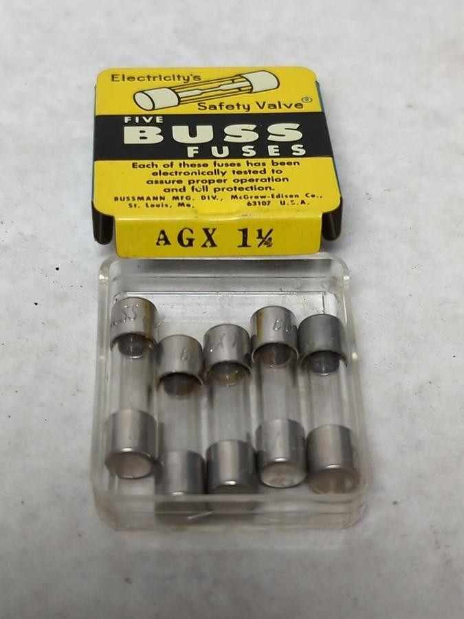 COOPER BUSSMANN,AGX 1-1/4,GLASS FUSE PACK OF 5 NOS