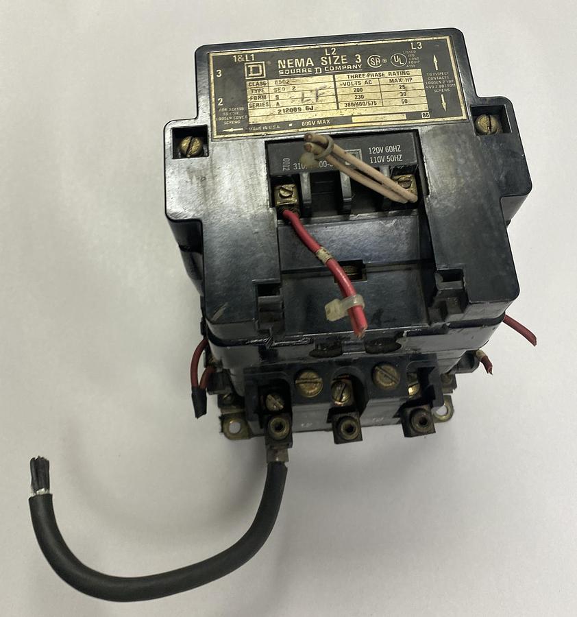 Used Square D,8502 SE02,Nema Size 3 Contactor 600V
