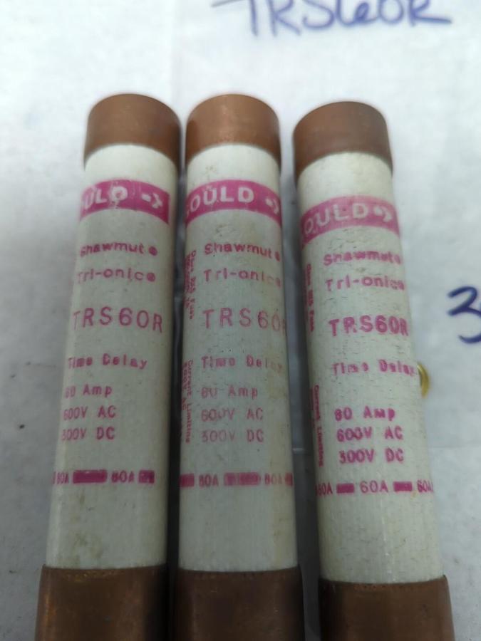 Used GOULD SHAWMUT,TR60R,TRI-ONIC 60 AMP FUSE LOT OF 3 PRE-OWNED