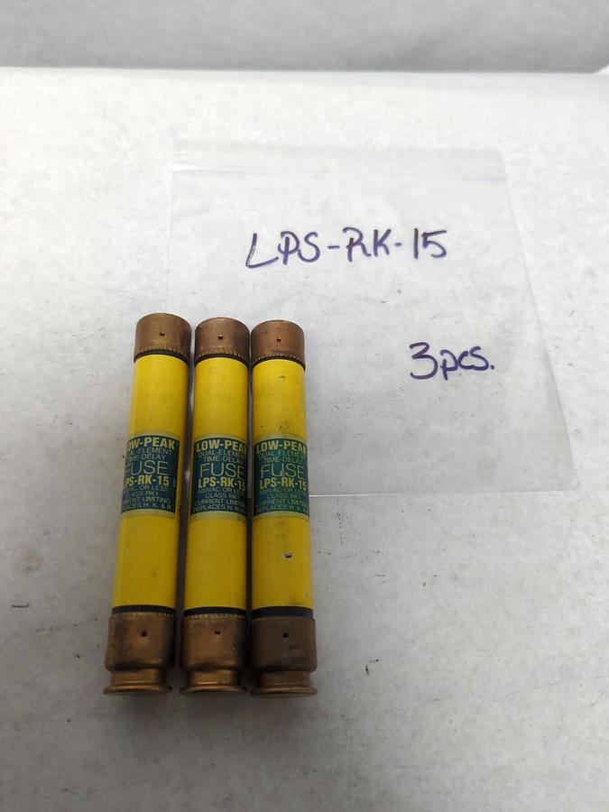 Used COOPER BUSSMANN,LPS-RK-15,LOW-PEAK 15AMP FUSE LOT OF 3 PRE-OWNED