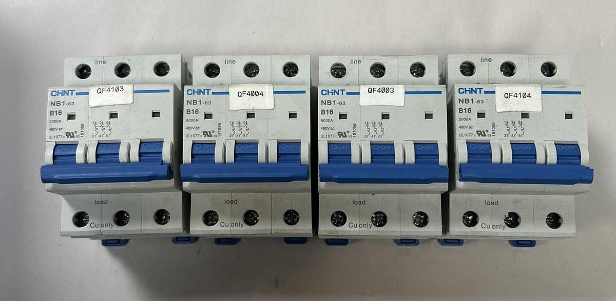 Used CHINT,NB1-63,CIRCUIT BREAKER 16A 480V 3P LOT OF 4