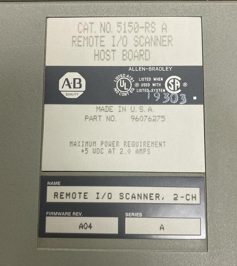 Used ALLEN BRADLEY,5150-RS,SER A REMOTE I/O SCANNER HOST BOARD REFURBISHED