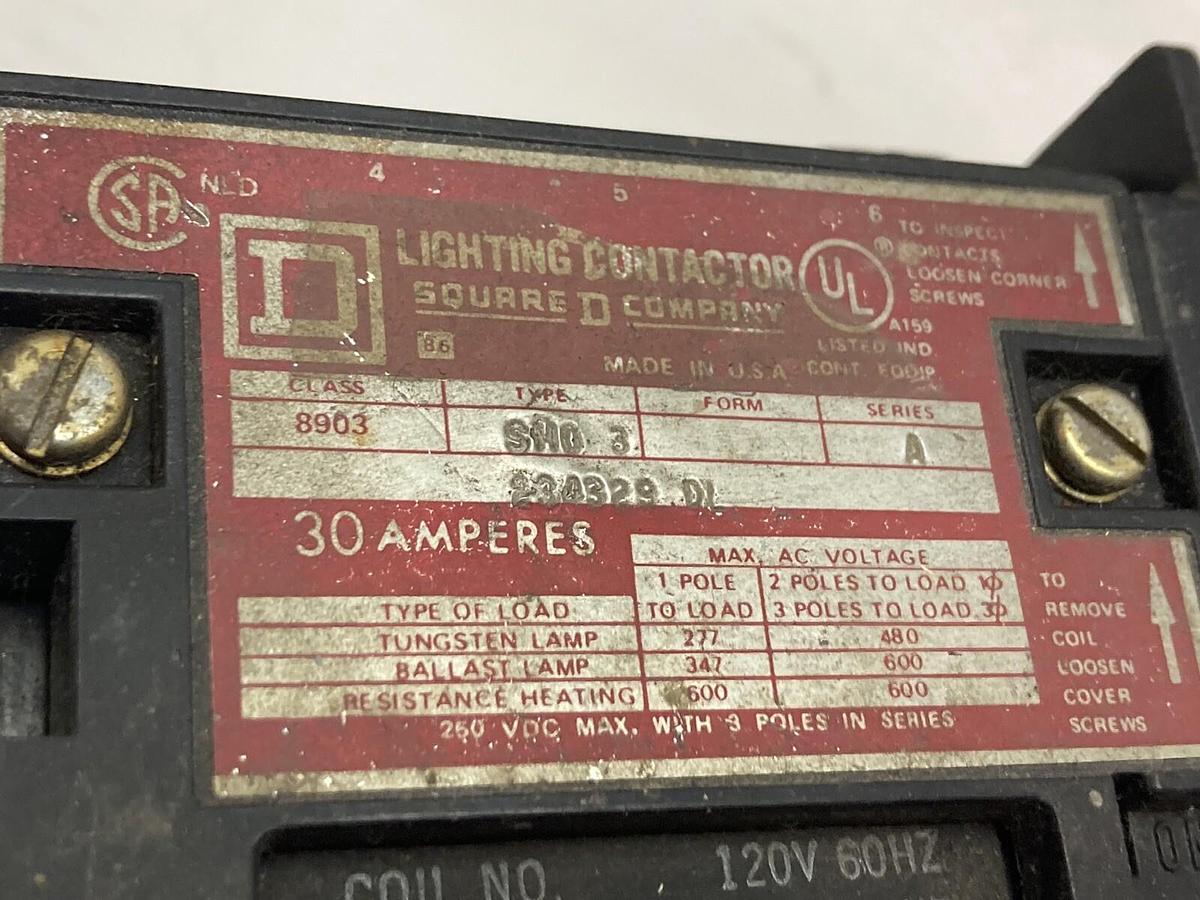 Used Square D,Class 8903 Type SM03,Lighting Contactor Ser A 30A