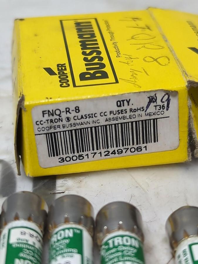 COOPER BUSSMANN,FNQ-R-8 CC-TRON,TIME-DELAY CLASS-CC FUSE BOX OF 9 NOS