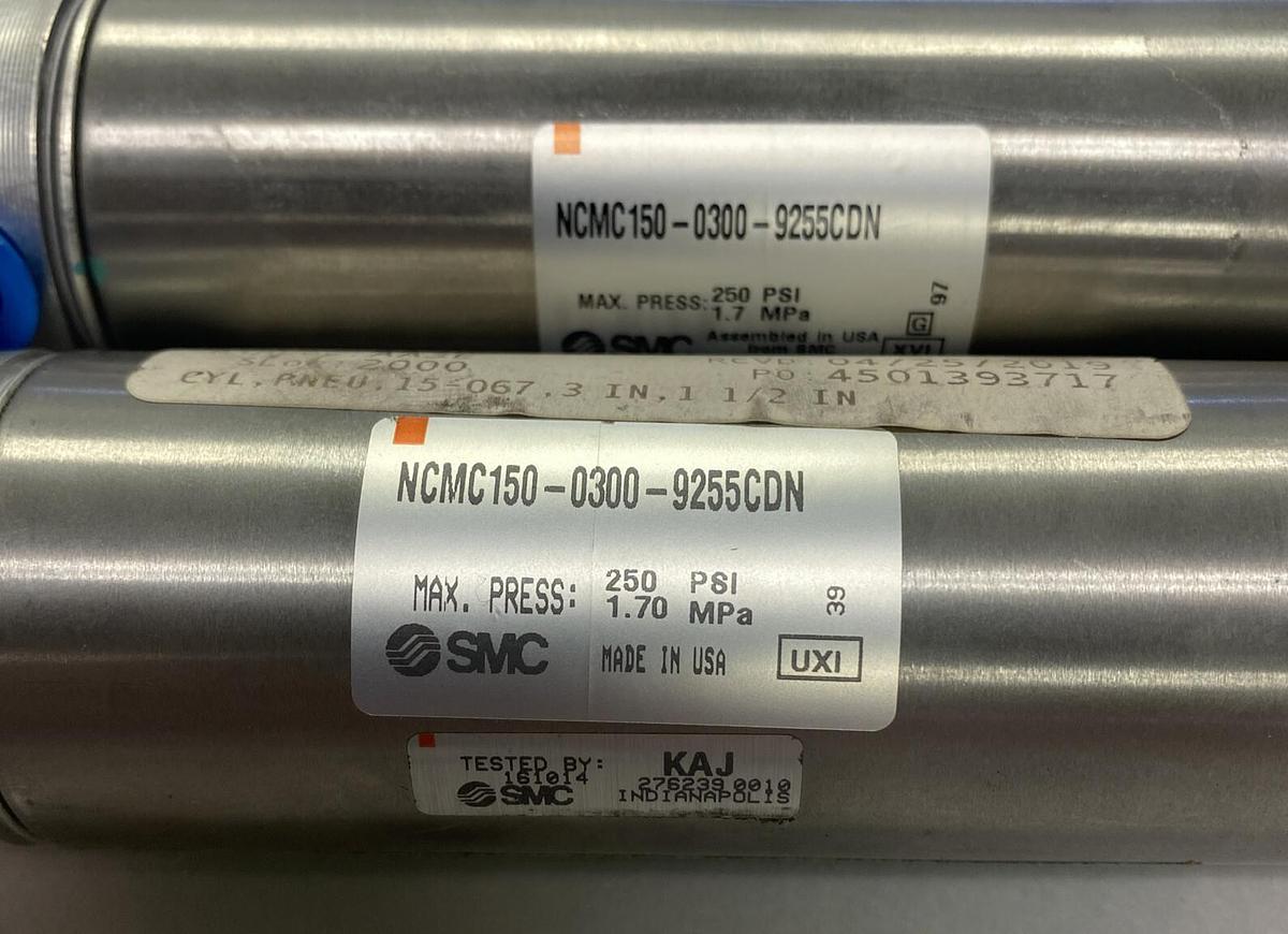 Used SMC,NCMC150-0300-9255CDN,PNEUMATIC CYLINDER LOT OF 2 REFURBISHED