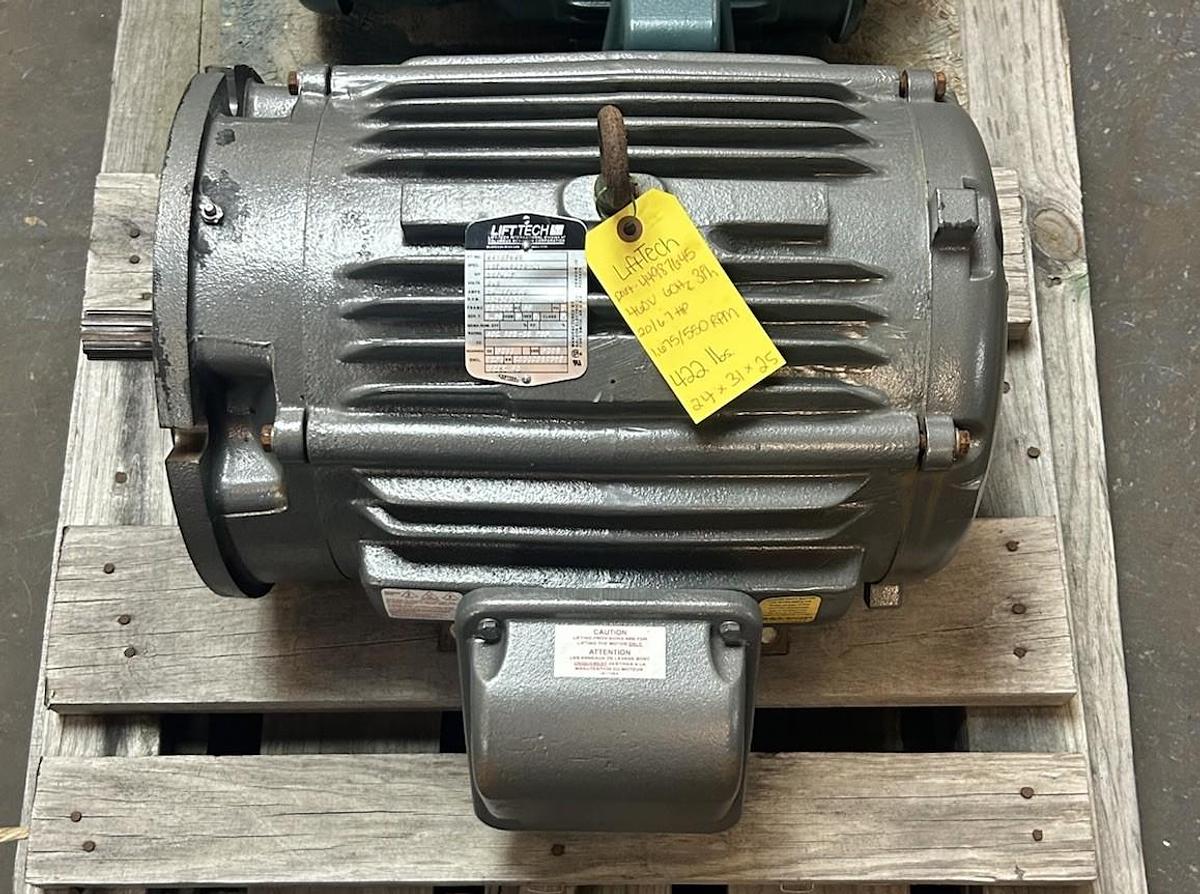 Used LIFT TECH,44987645,MOTOR 20HP 460V 1675/550RPM 3PH 286TDZ FRAME