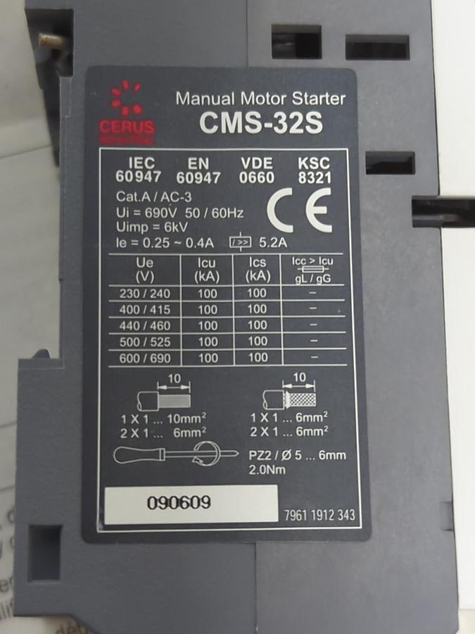 CERUS,CMS-32S,MANUAL MOTOR STARTER FOR CONTACTOR NEW