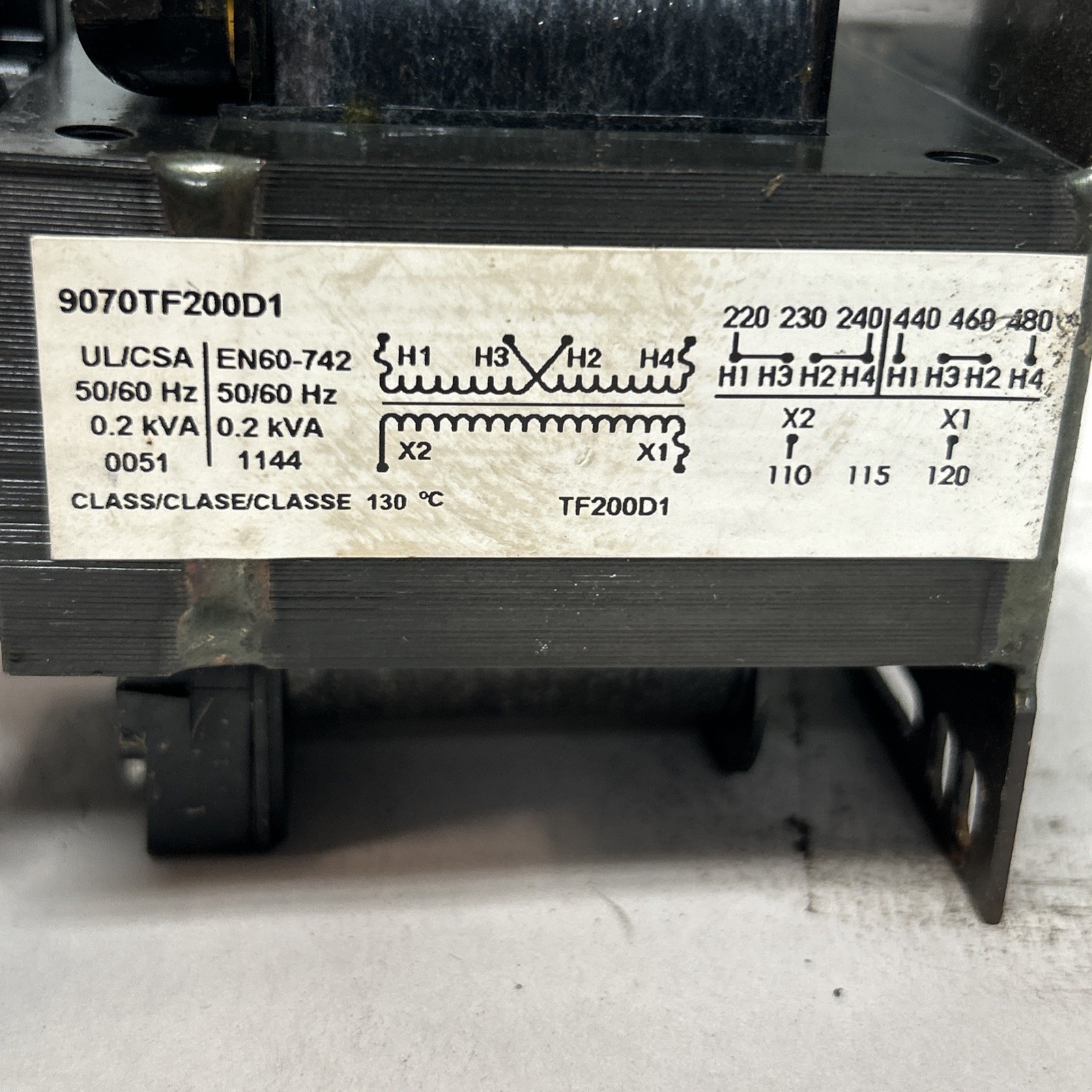 Used SQUARE D,9070TF200D1,CONTROL TRANSFORMER 0.2KVA 240/480V