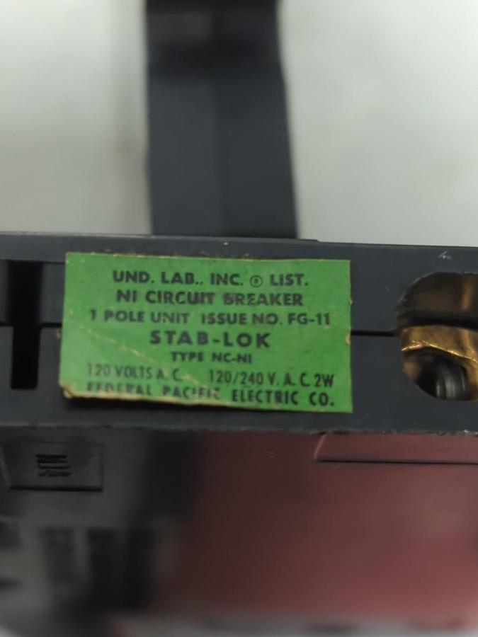 Used FEDERAL PACIFIC,NC115,STAB-LOK CIRCUIT BREAKER 15 AMP 1-POLE LOT OF 12 PRE-OWNED