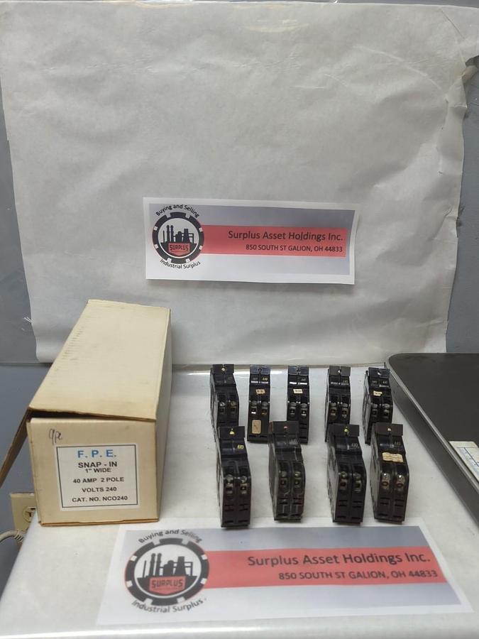 Used F.P.E.,NCO240,CIRCUIT BREAKER 40 AMP 2-POLE LOT OF 9 PRE-OWNED