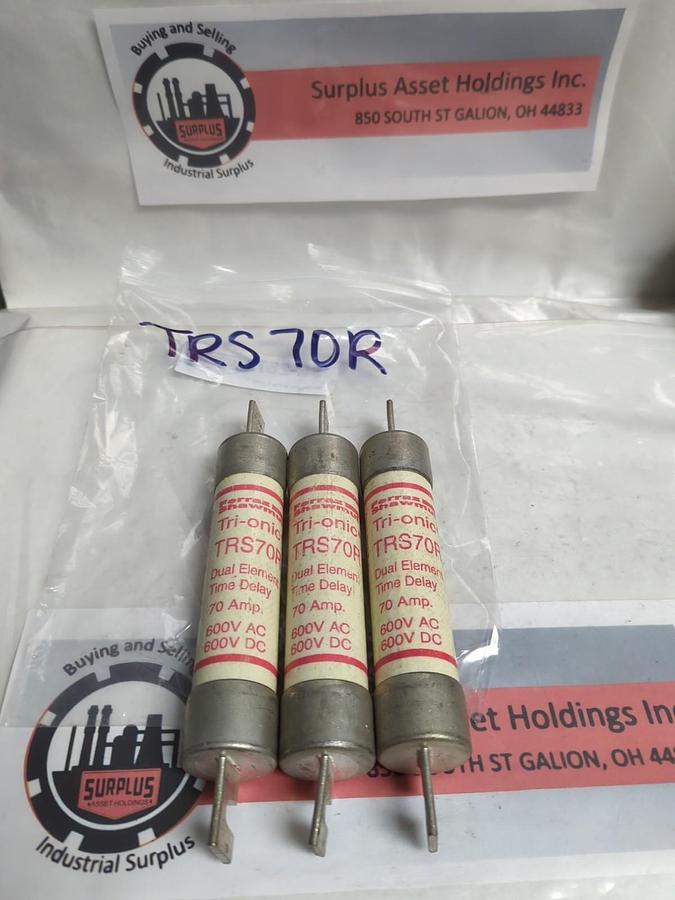 Used FERRAZ SHAWMUT,TRS70R,TRI-ONIC 70 AMP FUSE LOT OF 3 PRE-OWNED