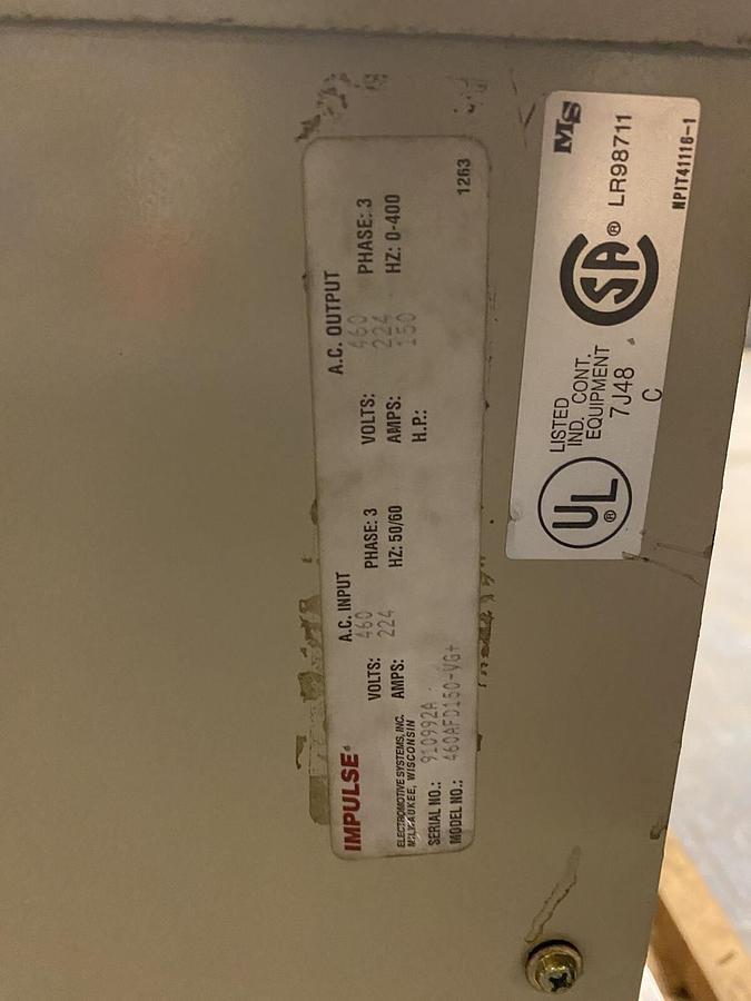 Used MAGNETEK,IMPULSE-VG+,150HP 460AFD150-G+ VFD,VARIABLE FREQUENCY DRIVE