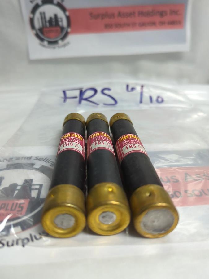 Used COOPER BUSSMANN,FRS-6/10,FUSETRON 6/10 AMP FUSE LOT OF 3 PRE-OWNED