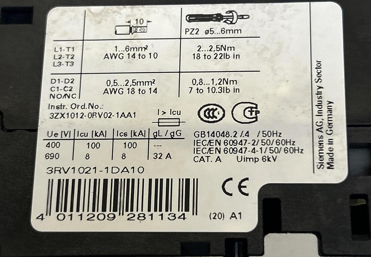 Used SIEMENS,3RV1021-1DA10,MOTOR STARTER