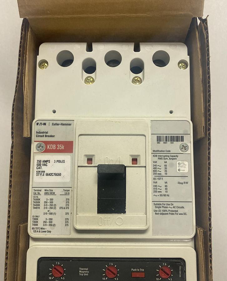 EATON CUTLER HAMMER,KDB3350,CIRCUIT BREAKER 350A 600V 3P NEW