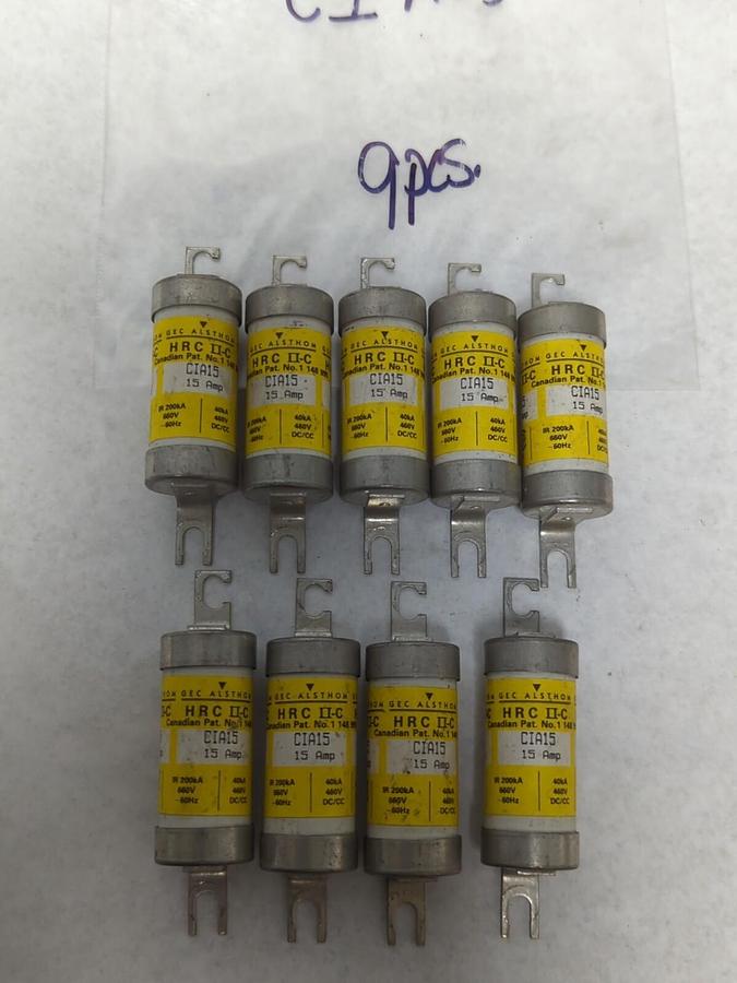 Used GEC ALSTHOM,CIA15,BOLT DOWN FUSE 15 AMP LOT OF 9 PRE-OWNED