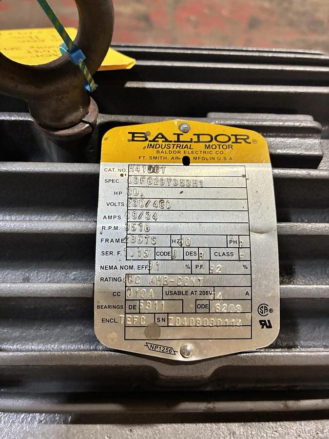 Used BALDOR,M4108T,AC MOTOR 30HP 3510 3PH 230/460V 286TS
