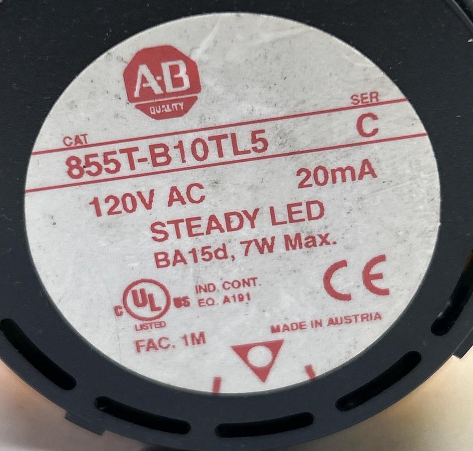 ALLEN BRADLEY,855T-B10TL5,AMBER STEADY LED STACK LIGHT NOS