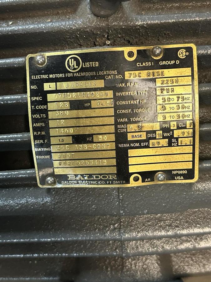 BALDOR,07H521W492G1,MOTOR 7.5HP 380V 1460/2250RPM 3PH 213T FRAME
