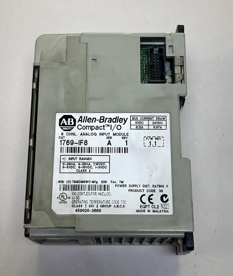 Used ALLEN BRADLEY,1769-IF8,COMPACT I/O 8 CHANNEL ANALOG INPUT MODULE