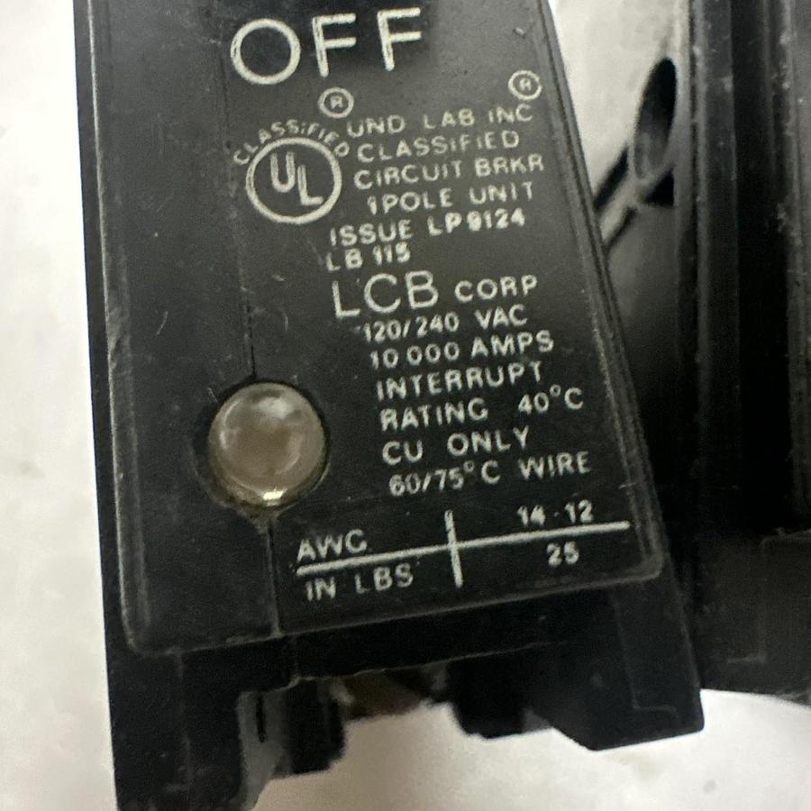 LCB,LB115,15 Amp Single Pole Lighted Circuit Breaker  LOT of 5