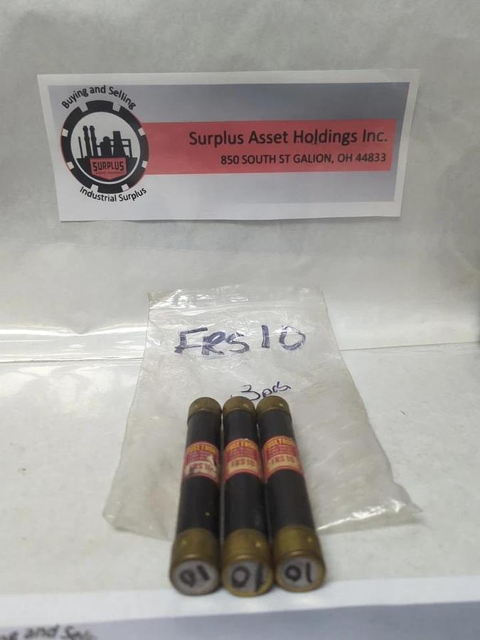 Used COOPER BUSSMANN,FRS-10,FUSETRON 10 AMP FUSE LOT OF 3 PRE-OWNED