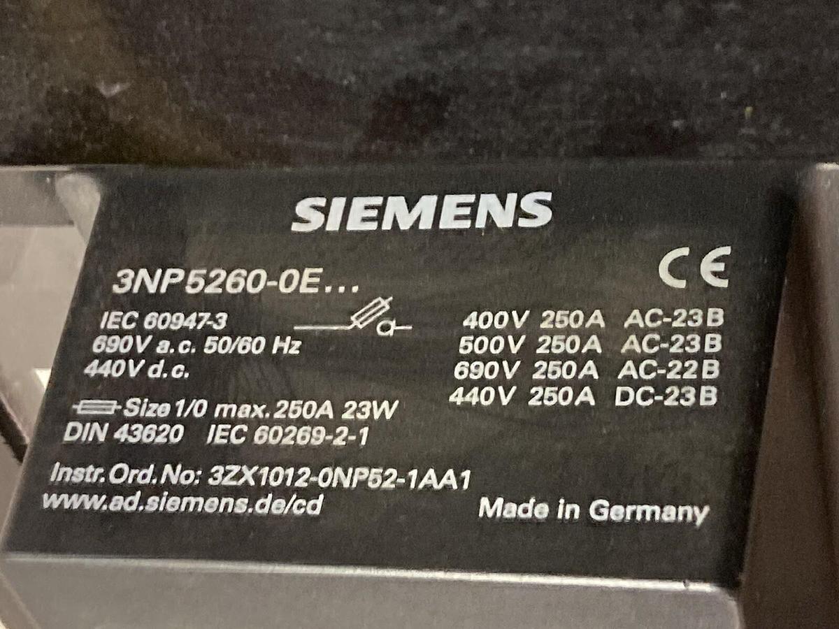 Siemens,3NP5260-0E...,Fused Load Separator 250A Max 23W