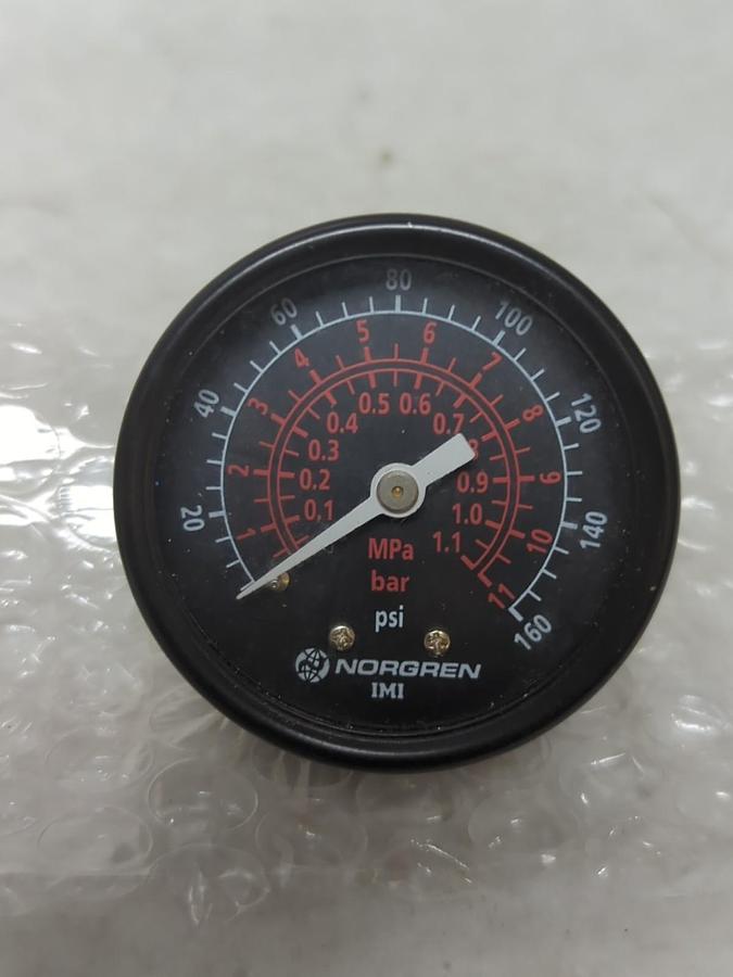 NORGREN,18-013-209,PRESSURE GUAGE 0-160PSI 1/4 IN 1-1/2 IN BLACK FACE NPT NOS