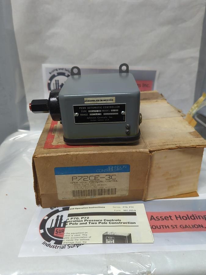 JOHNSON CONTROLS,P72CE,PENN AUTOMATIC PRESSURE CONTROL MODEL 3 NOS